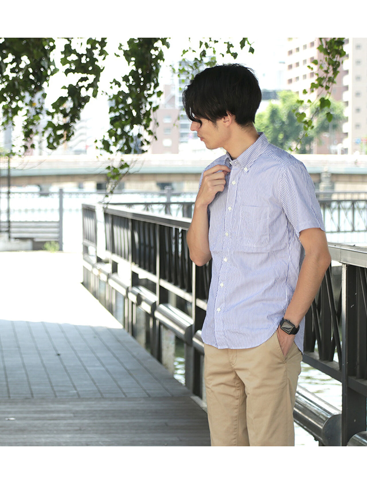 Broad Stripe Short Sleeve Button Down Shirt,, large image number 4