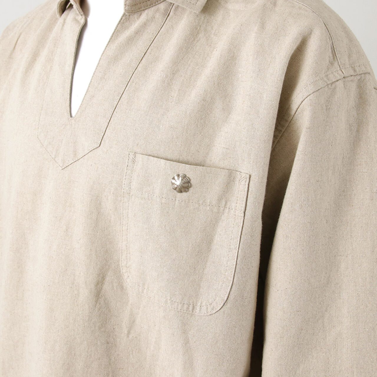 Cotton linen skipper button works concho shirt,, large image number 9
