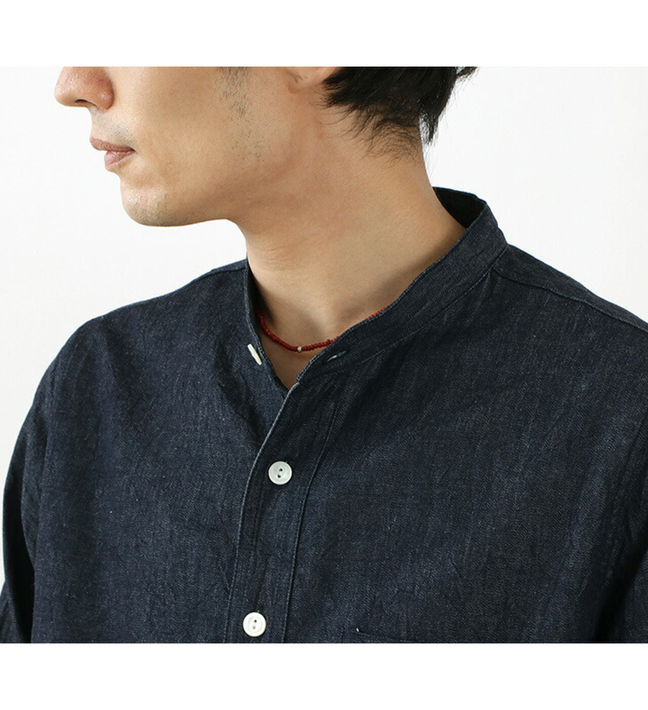 F3470 denim band collar shirt,, large image number 6
