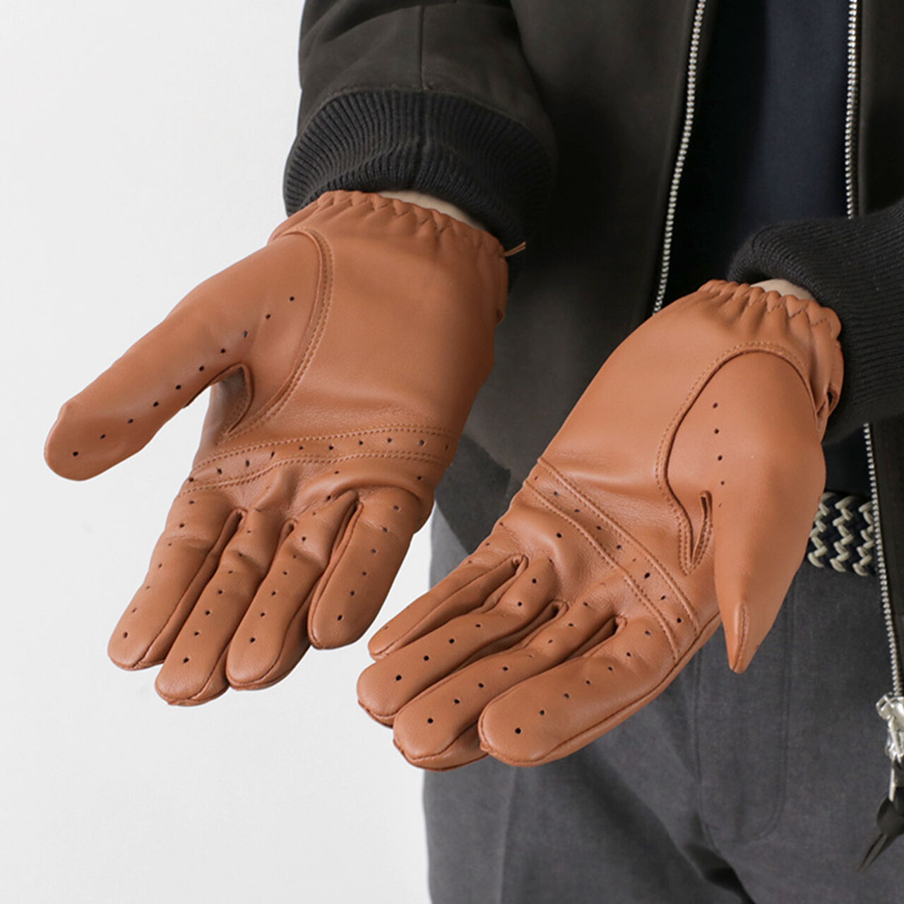 Fleming / Perforated leather gloves,, large image number 7