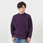 Reborn Wool Aran Knit Pullover,Purple, swatch