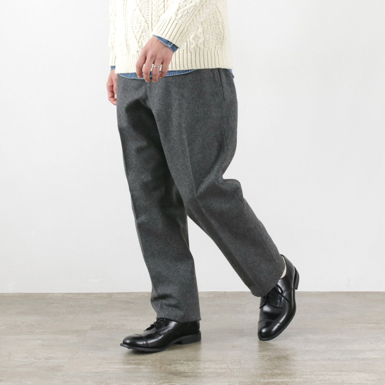 Wool Melton Tapered Trousers,Grey, large image number 0
