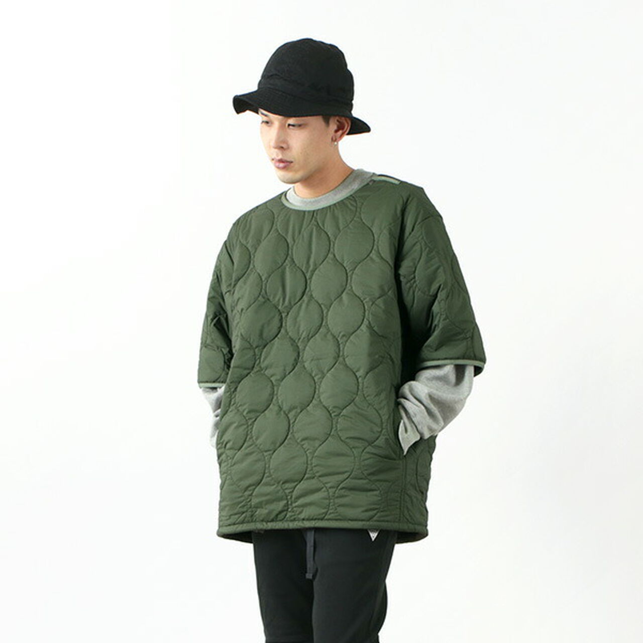 Military Quilted Feel Good Shell Tee Jacket,Olive, large image number 0