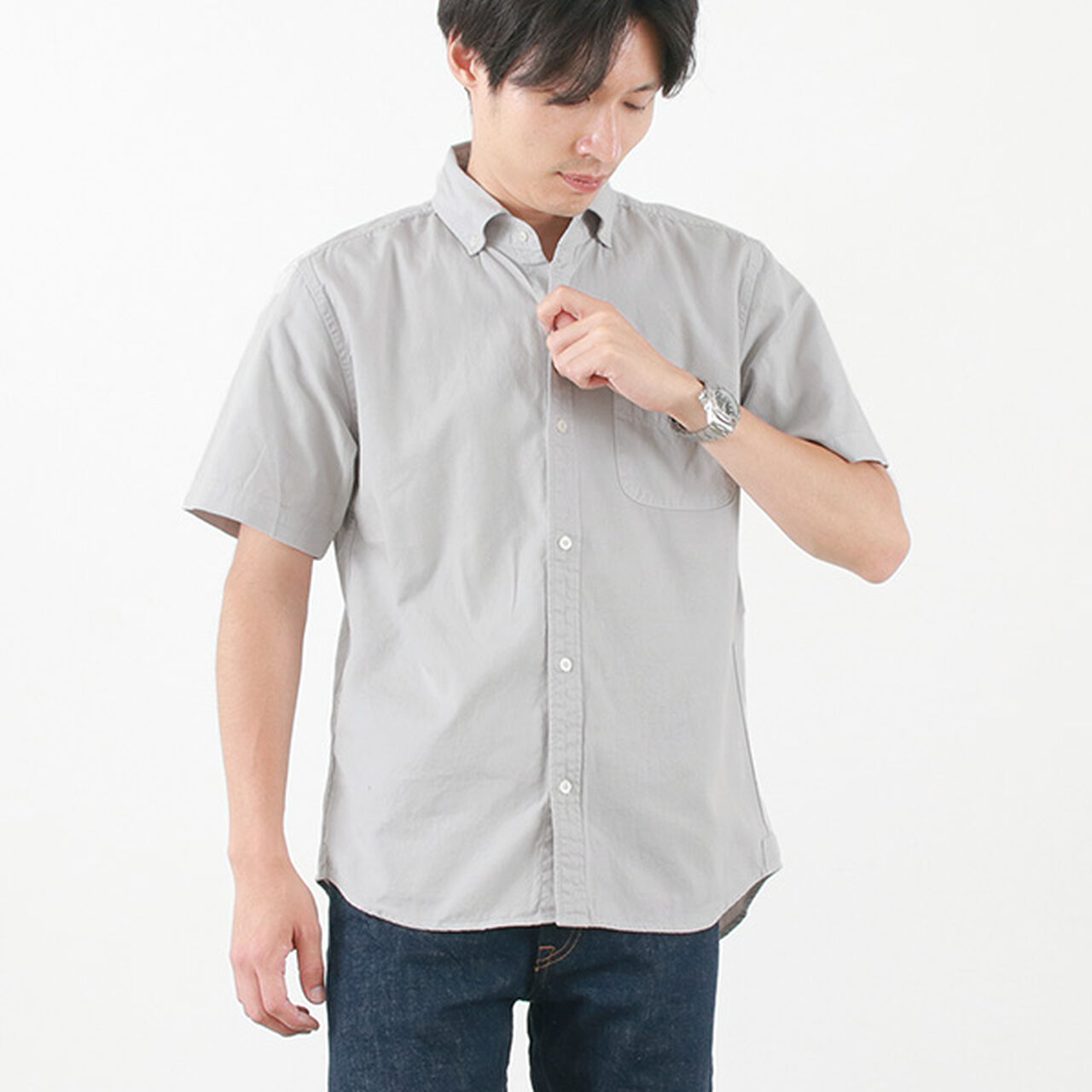 BR-5266 Ox S/S button-down shirt,Grey, large image number 0