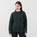 Reborn Wool Aran Knit Pullover,Green, swatch