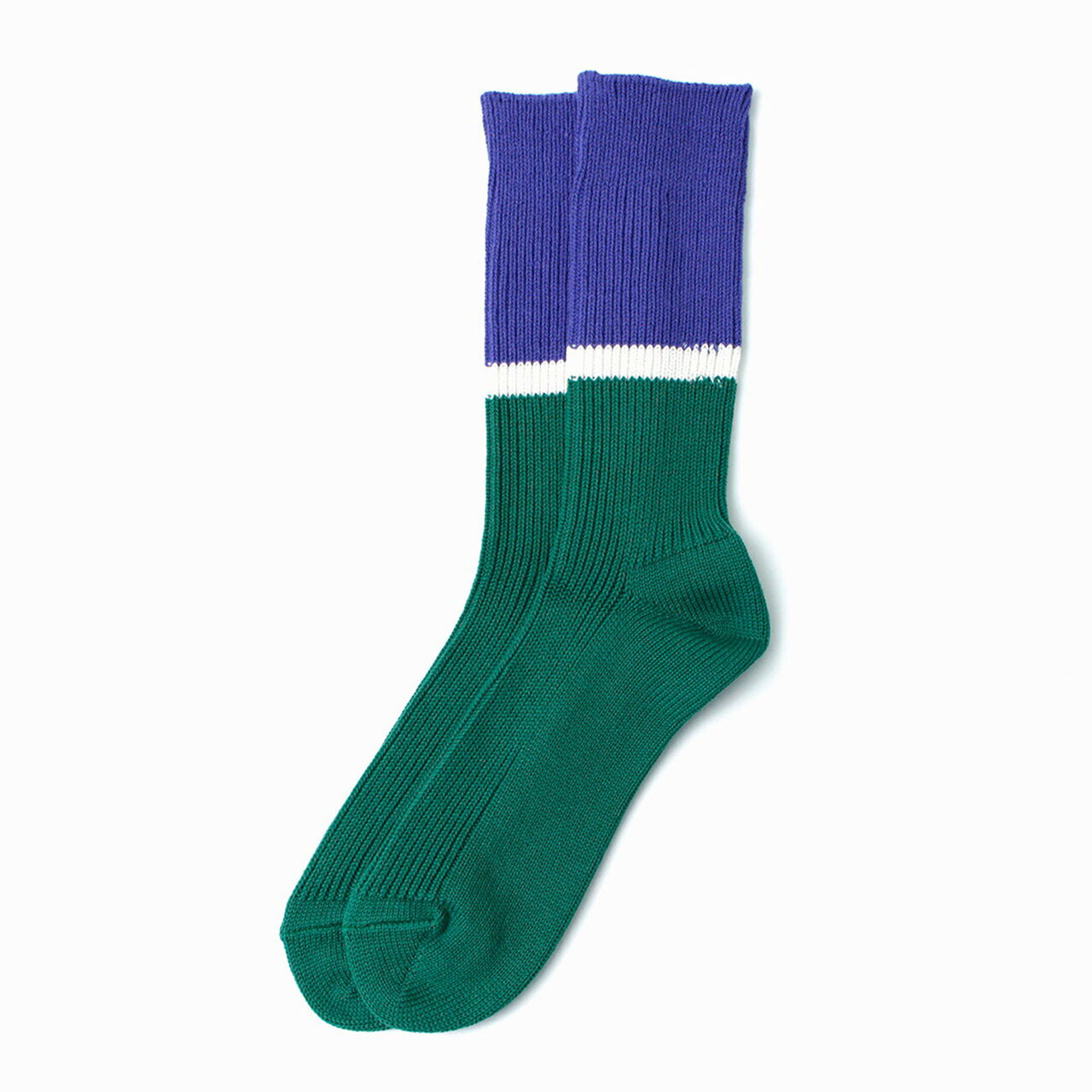 Bicolour ribbed crew socks,Blue_Green, large image number 0