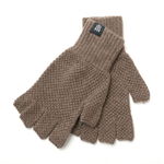 Tuck stitch half-finger knitted glove,Brown, swatch