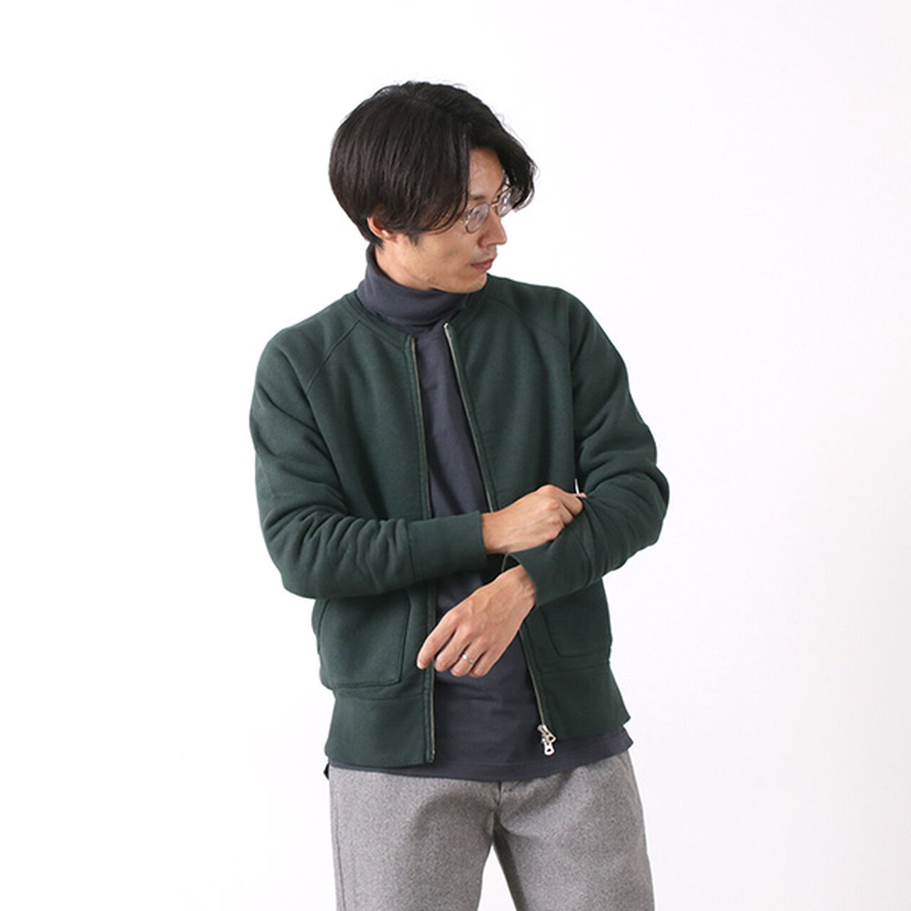 BR-1053 Knitted Lined ZIP Sweat Cardigan,DarkGreen, large image number 0