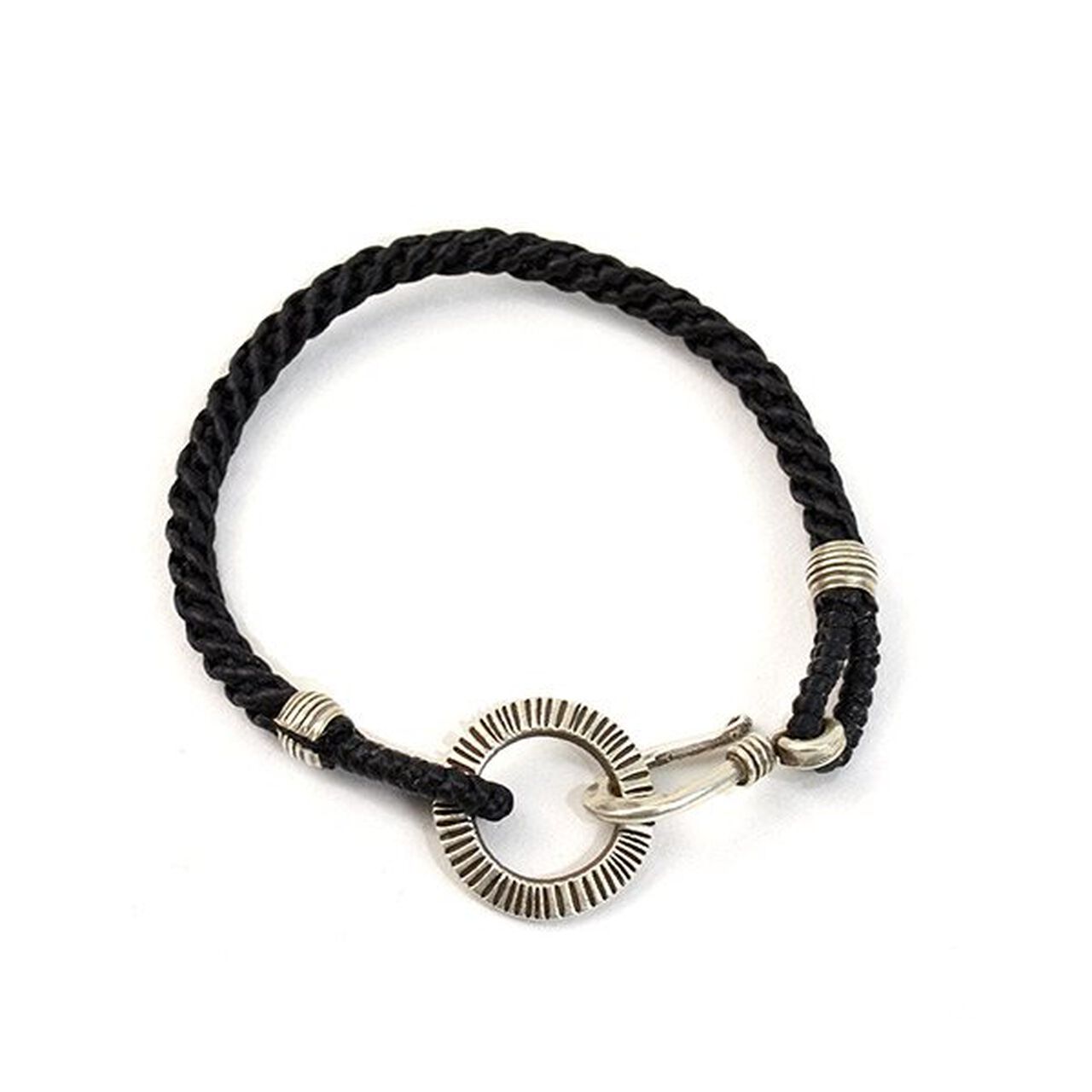 Silver Handmade Ring Braid Wax Cord Bracelet,Black, large image number 0