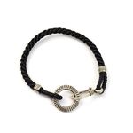 Silver Handmade Ring Braid Wax Cord Bracelet,Black, swatch