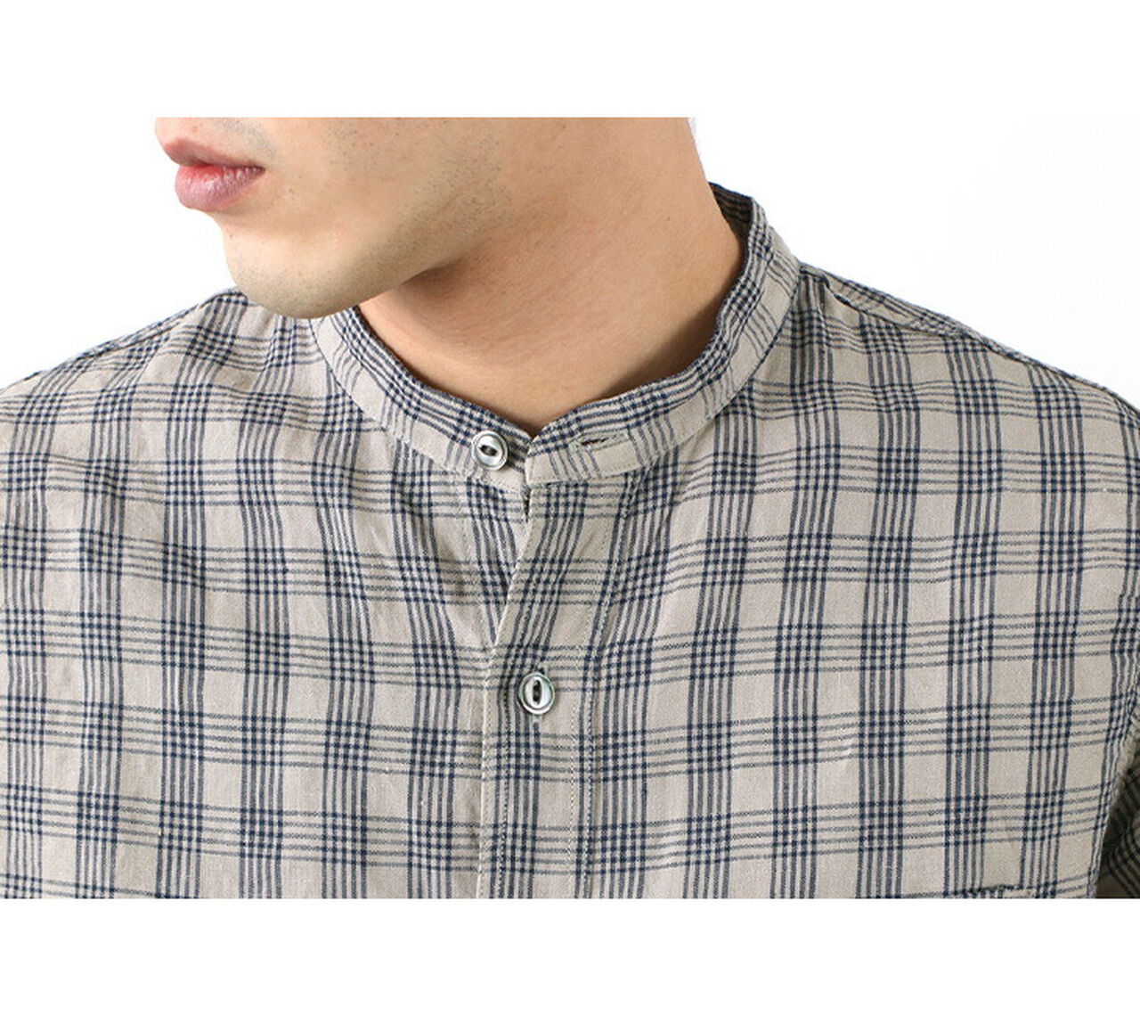F3466 checked band collar shirt,, large image number 8