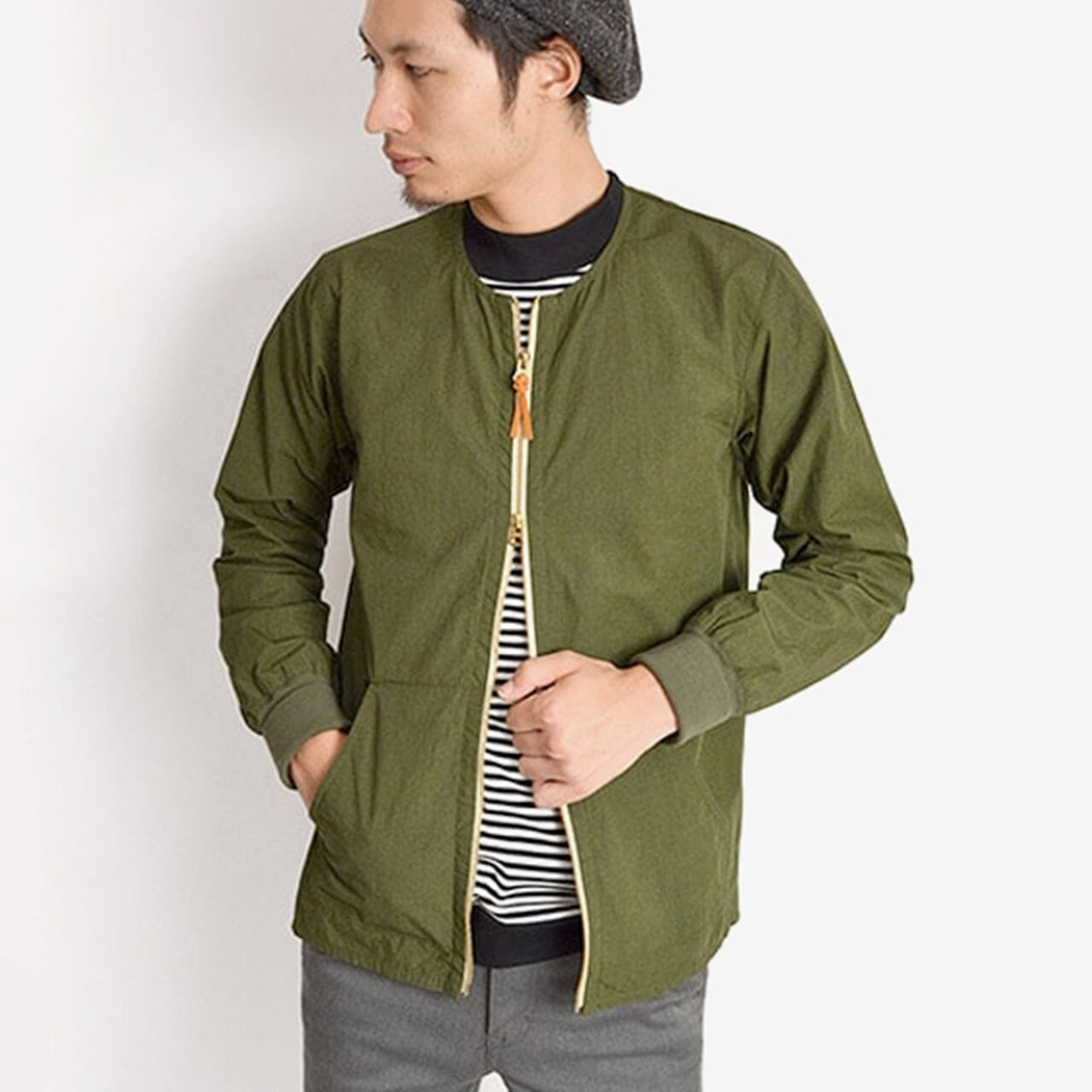 Special Order Cotton Nylon Crew Cardigan,Olive, large image number 0