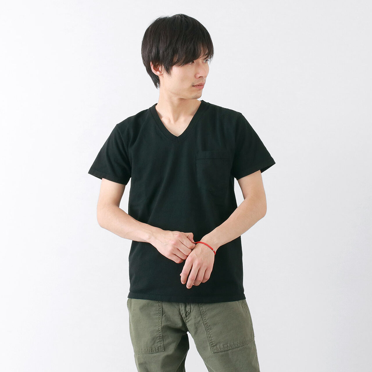Colour coded short sleeve V-neck pocket T-shirt,Black, large image number 0