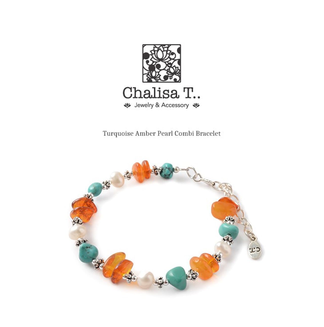 Turquoise Amber Pearl Combi Bracelet,, large image number 1