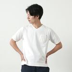 Split raglan pocket V-neck T-shirt,White, swatch