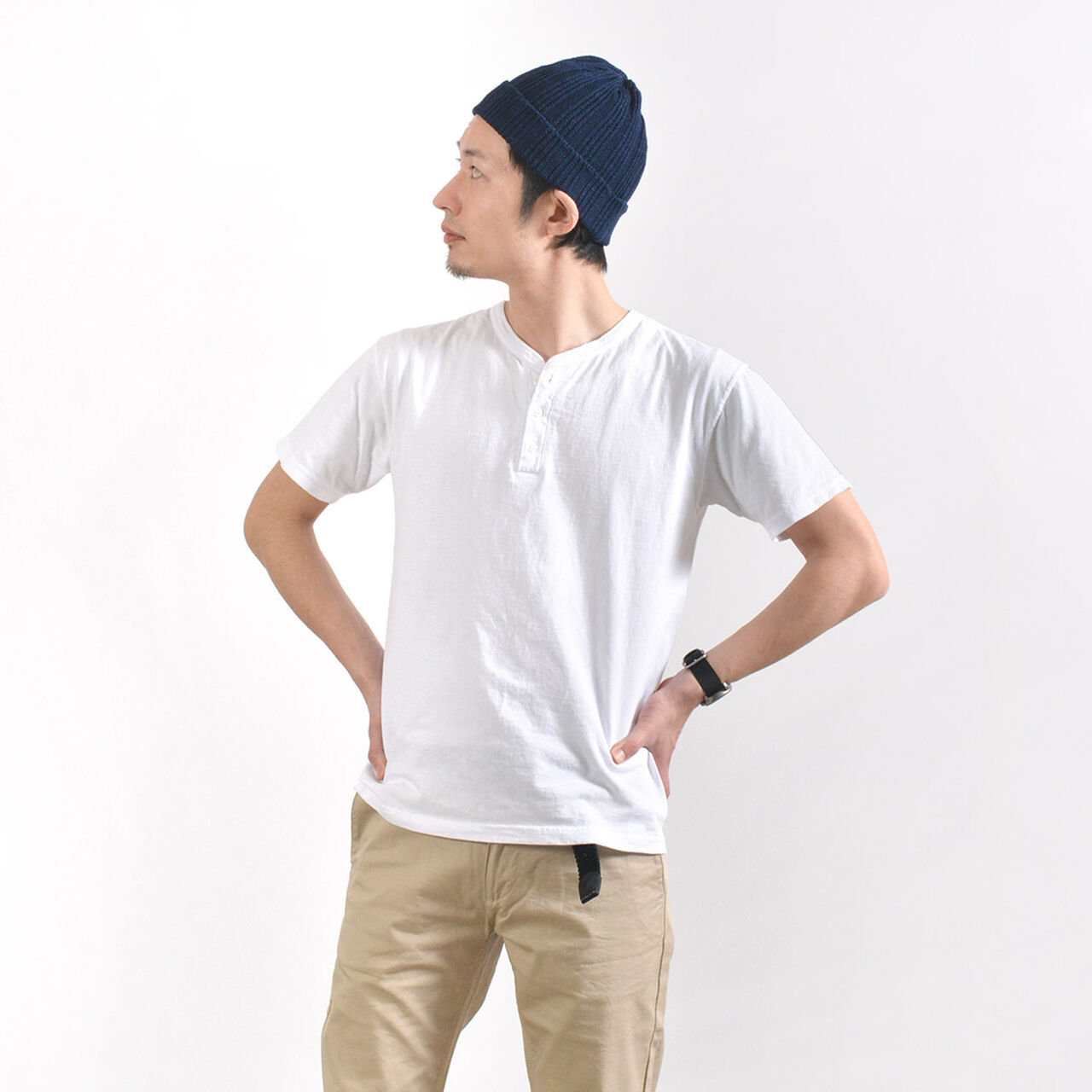 Colour special order short sleeve henley neck T-shirt,White, large image number 0