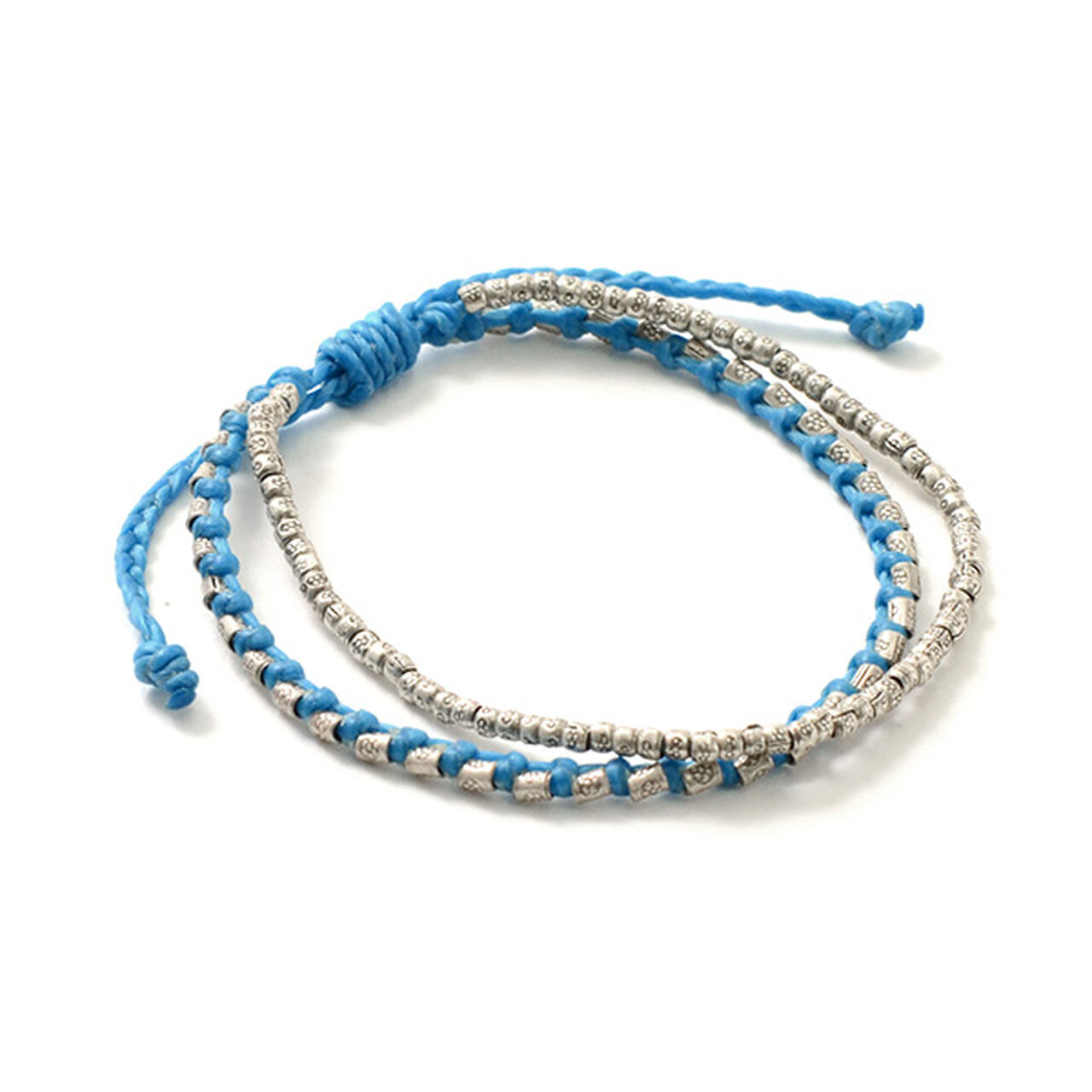 Double strand bracelet with silver waxed cord,Turquoise, large image number 0