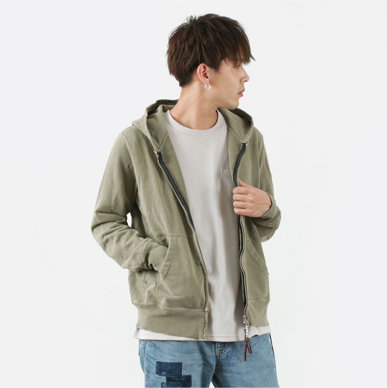 Color Special Order SP Processed Lined Zip Hoodie,Khaki, large image number 0