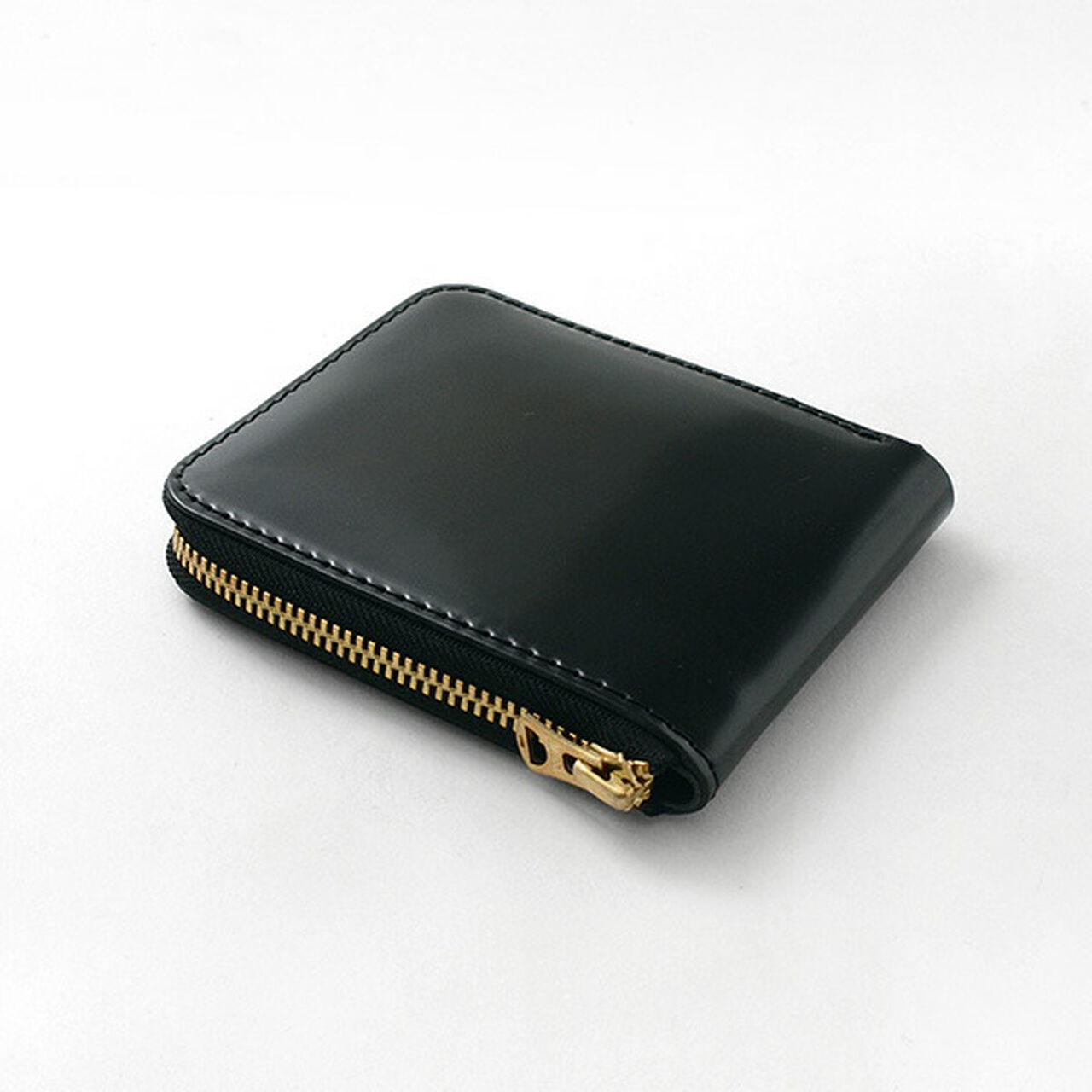Special ordered color cordovan round zipper wallet,Black_Gold, large image number 0