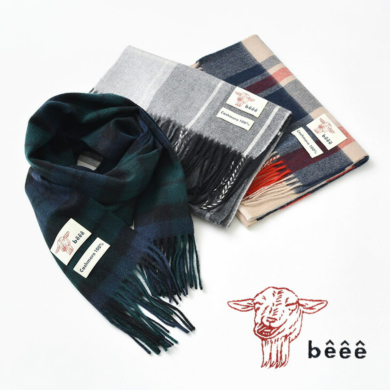 CH30&CH60 Checked cashmere scarf M,, large image number 0