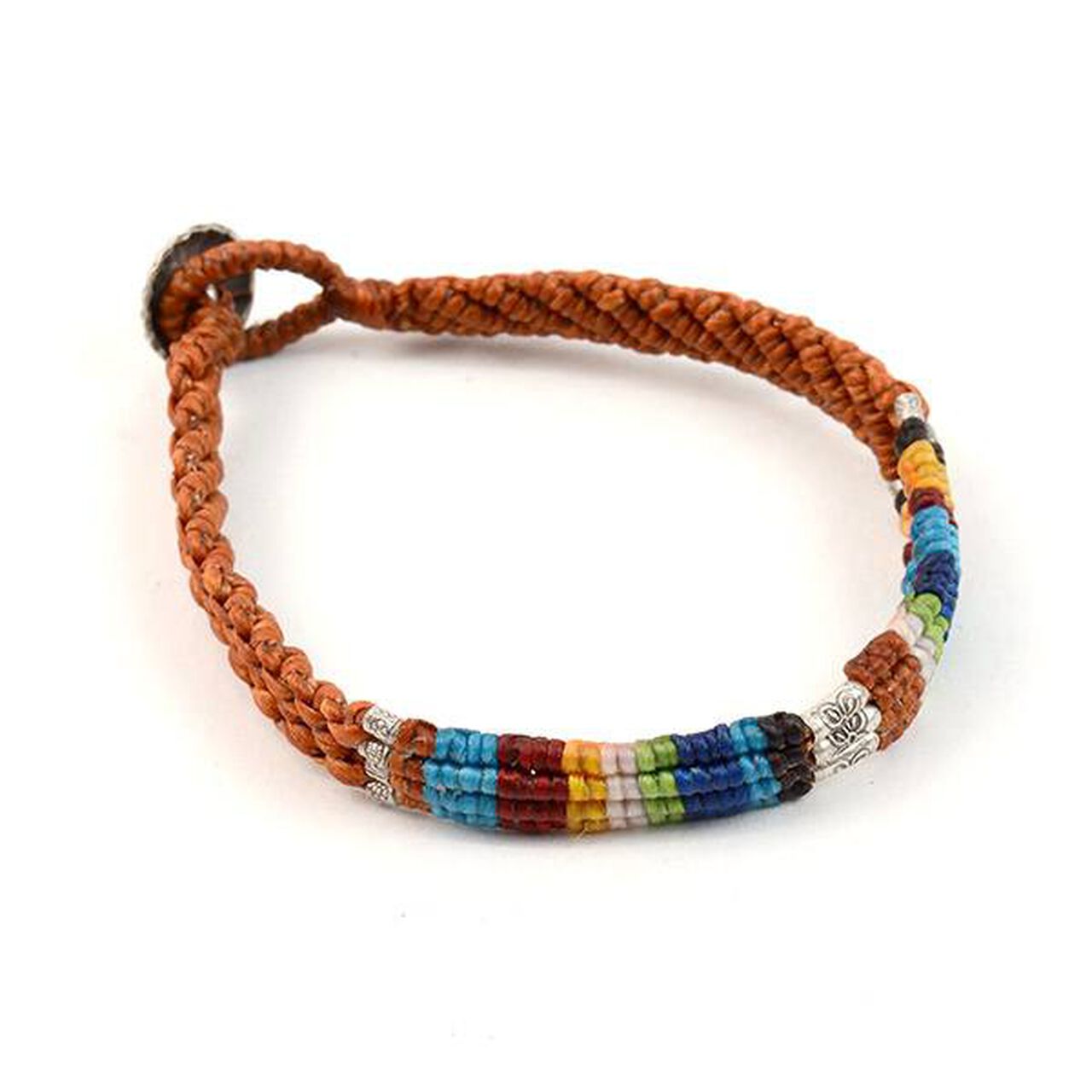 Multi Colored Braid Wax Cord Anklet,LightBrown, large image number 0