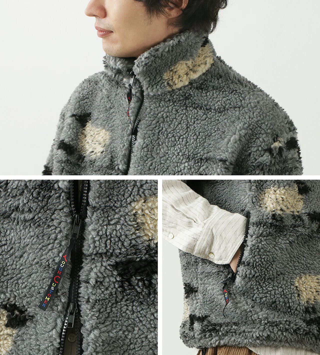 Jacquard Weave Boa Short Sleeve Fell Jacket,, large image number 8