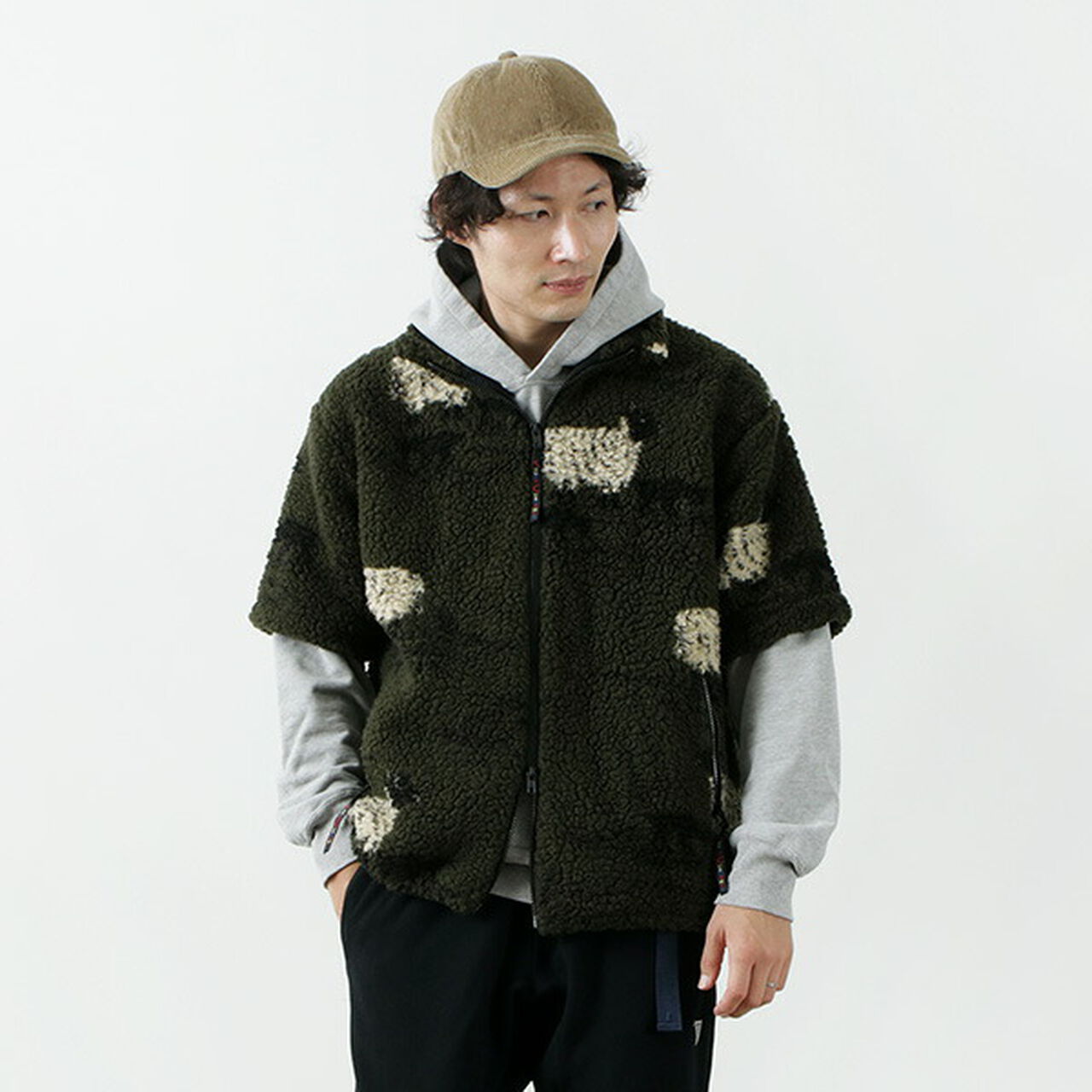 Jacquard Weave Boa Short Sleeve Fell Jacket,, large image number 17