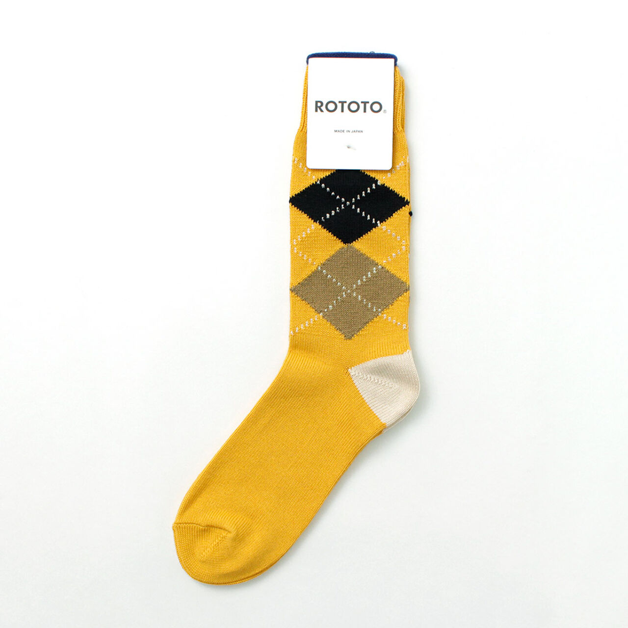Argyle Crew Socks,Yellow_Ivory, large image number 0