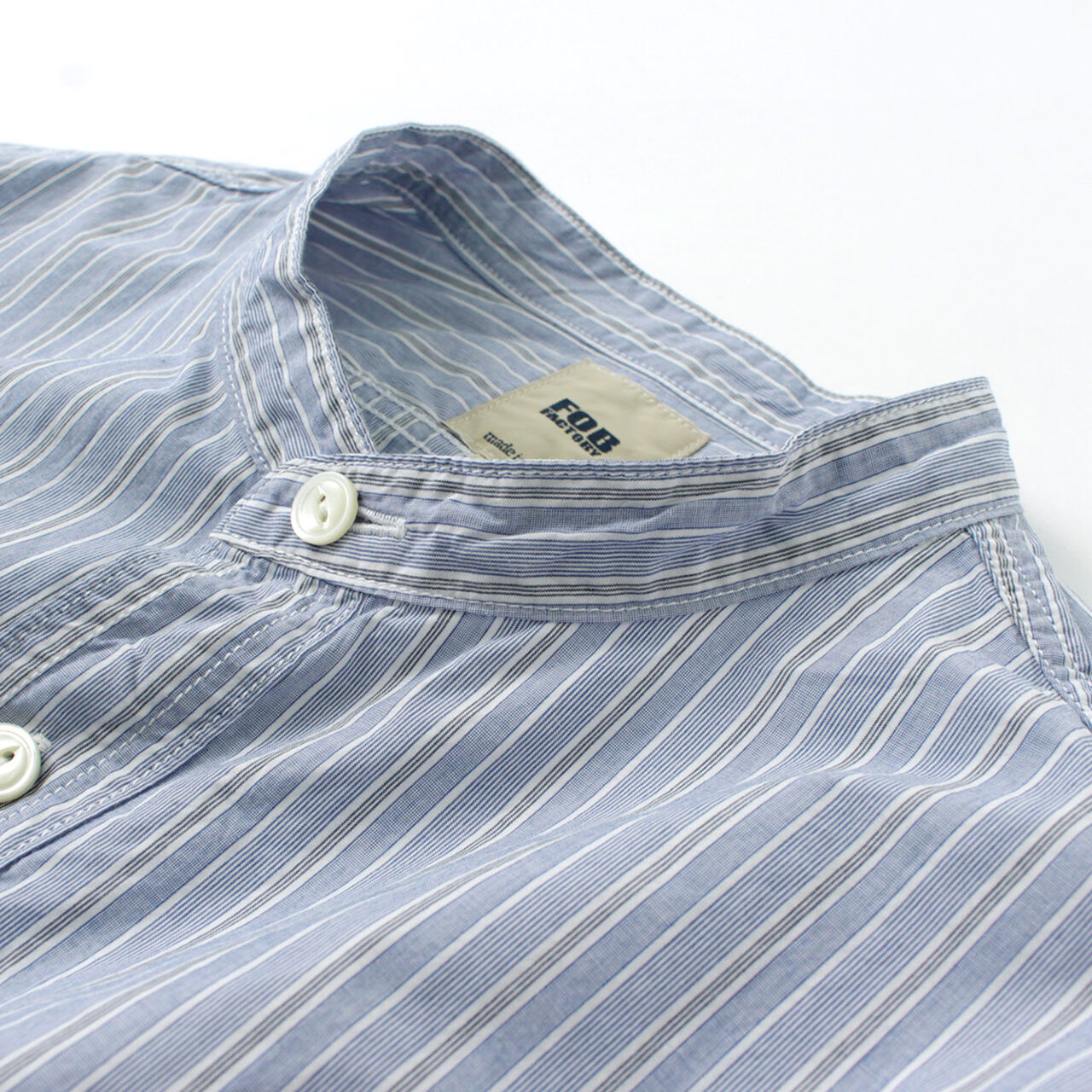 F3488 striped band collar shirt,, large image number 7