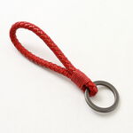 Braid Leather Key Chain,Red, swatch