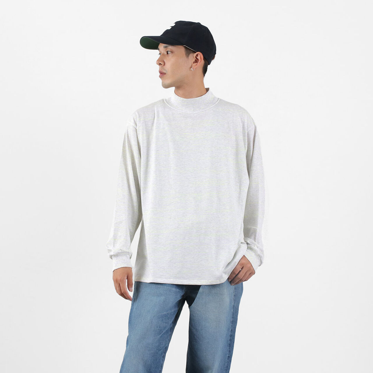 Special order Mock Neck L/S Tee,White_NeonYellow, large image number 0