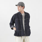 Special Order Cotton Linen Denim Faux Army Pullover Jacket,Blue, swatch
