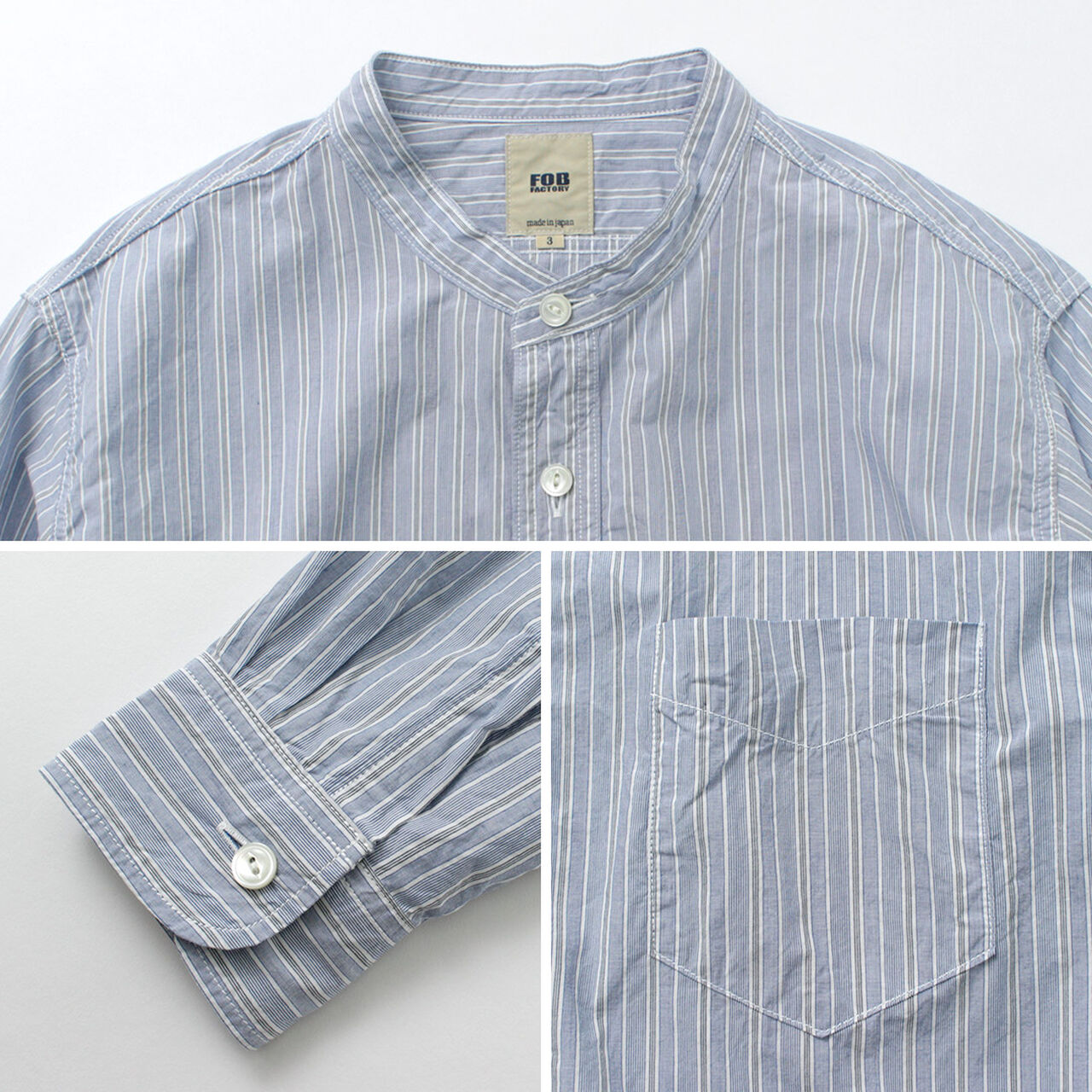 F3488 striped band collar shirt,, large image number 12