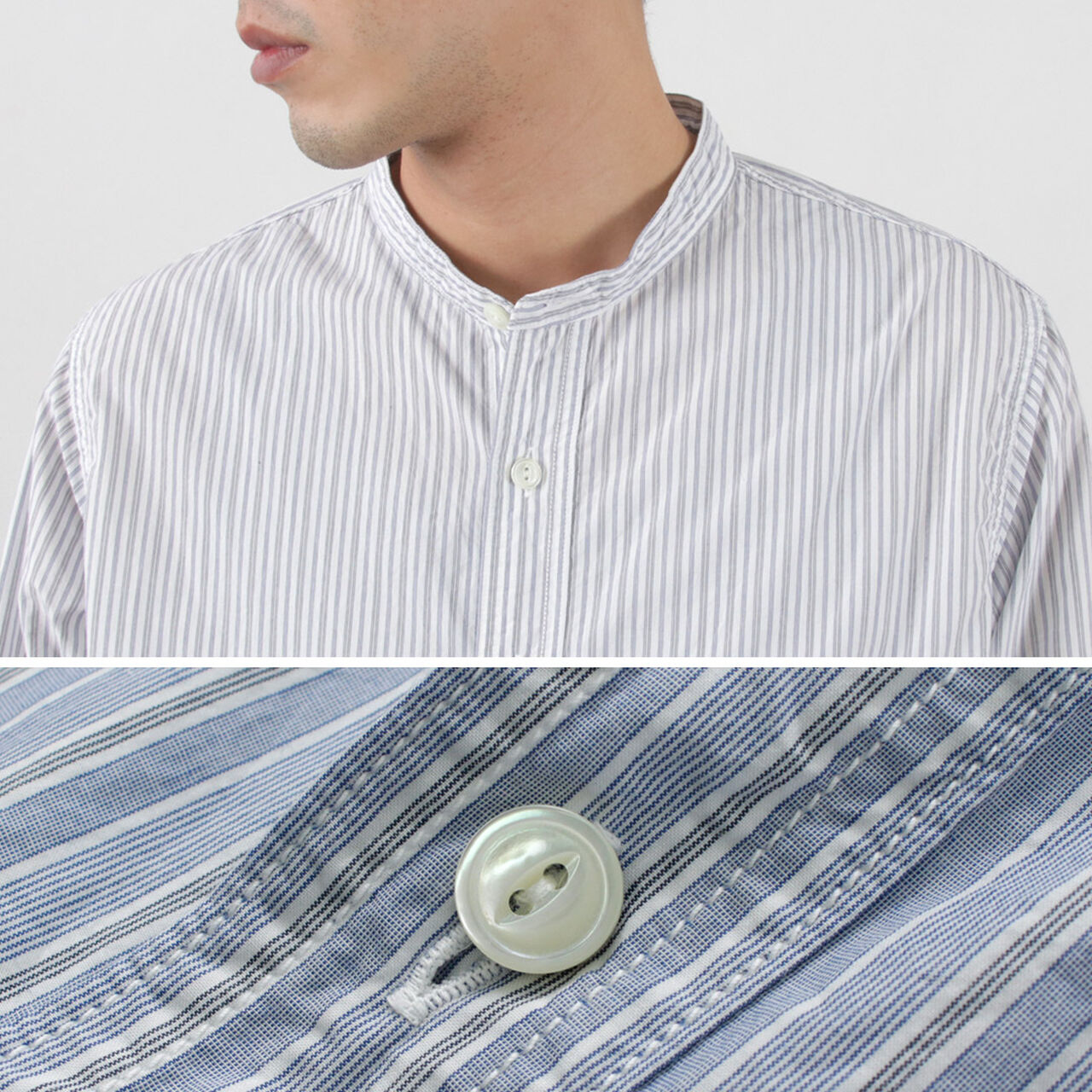 F3488 striped band collar shirt,, large image number 10