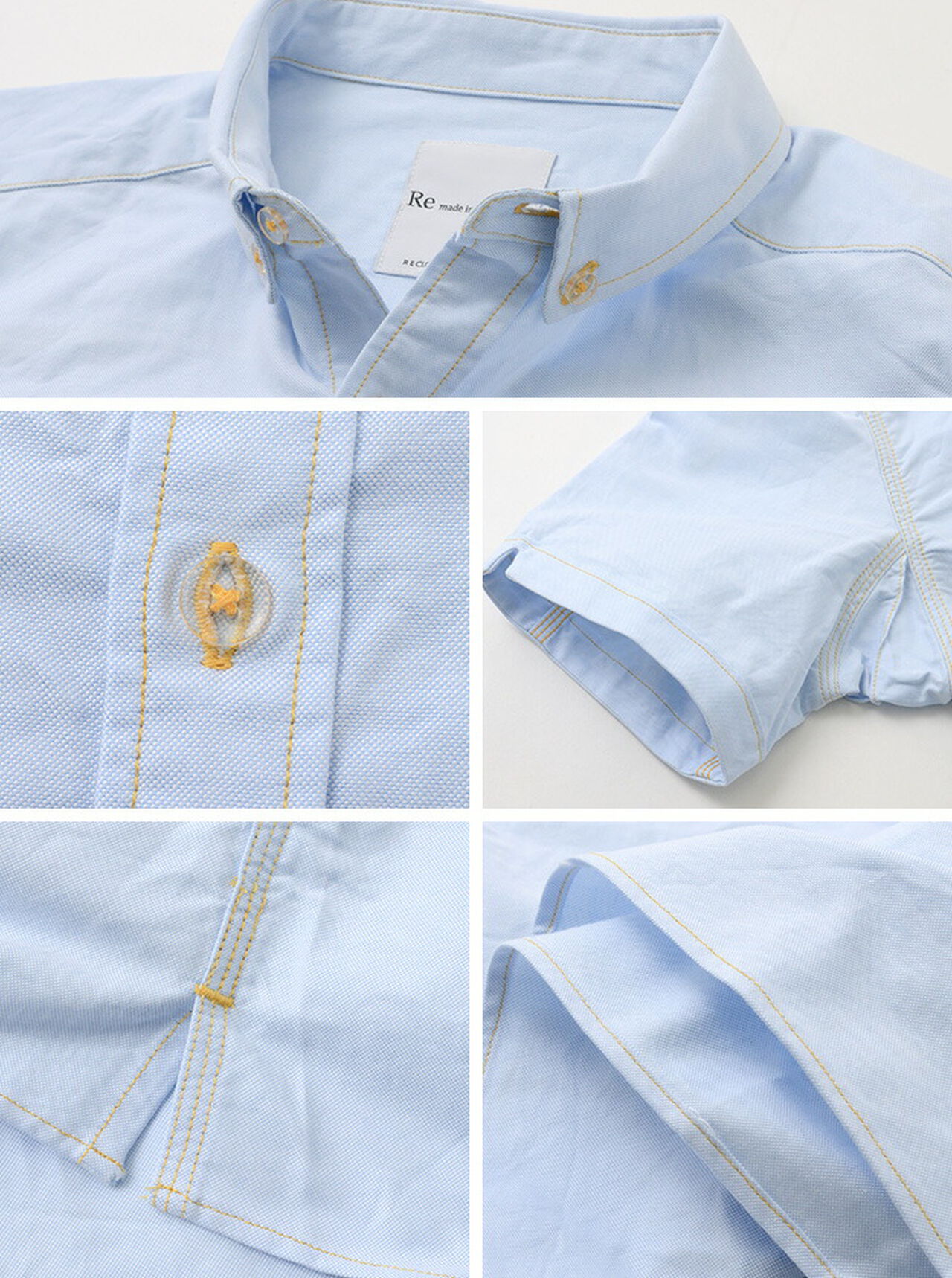 Yellow Stitched Short Sleeve Button Down Shirt,, large image number 8