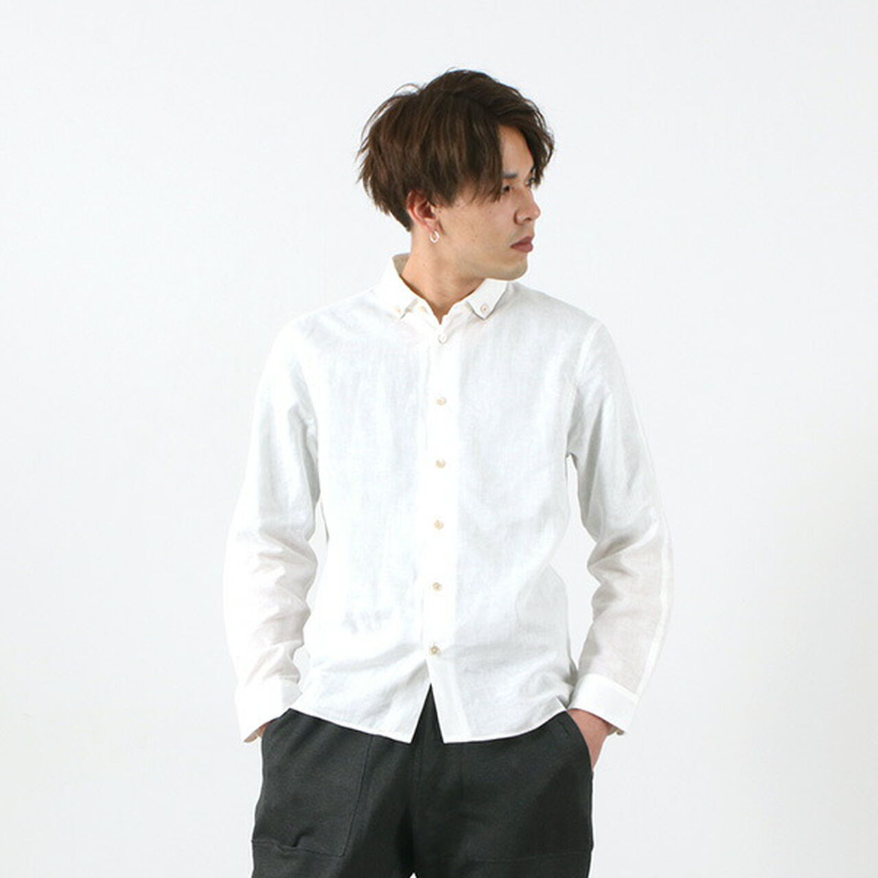 Linen Canvas Split Raglan Shirt,White, large image number 0