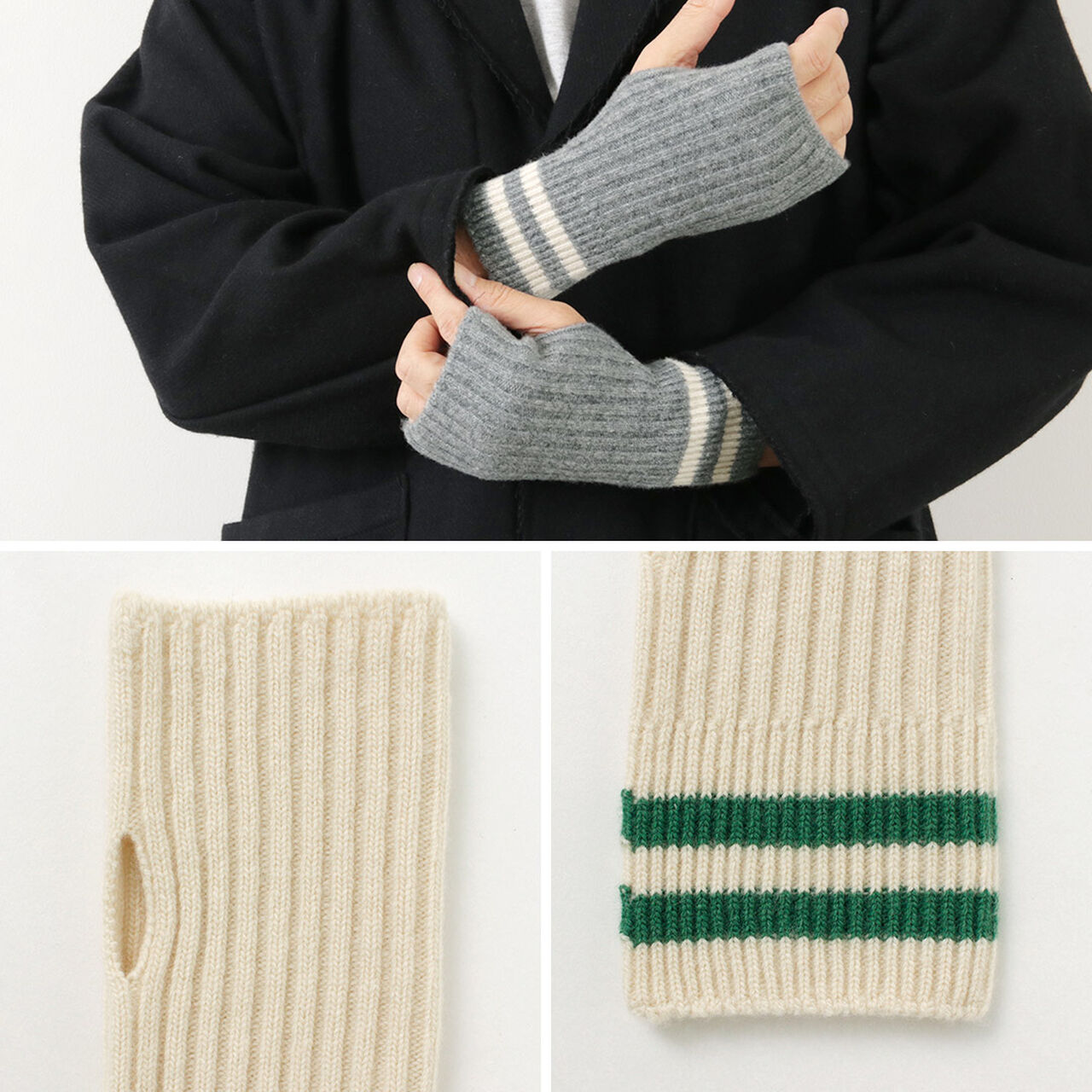 Striped Seamless Hand Warmer Merino Lamb Wool,, large image number 6