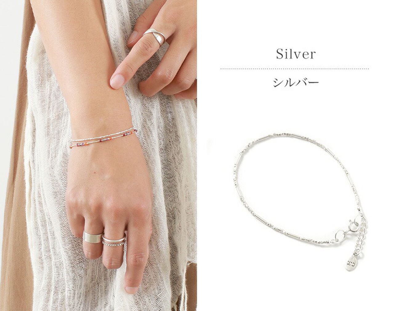 Multi-cut Karen silver beads & tube beads / bracelet,, large image number 1