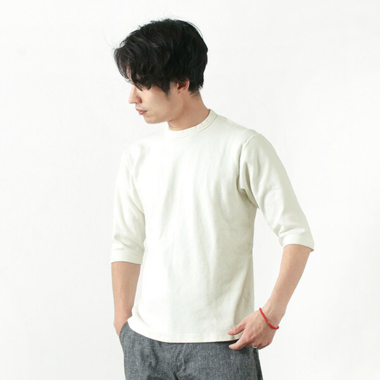 Custom made heavy spun milled fabric 6.5'' sleeve T-shirt,White, large image number 0
