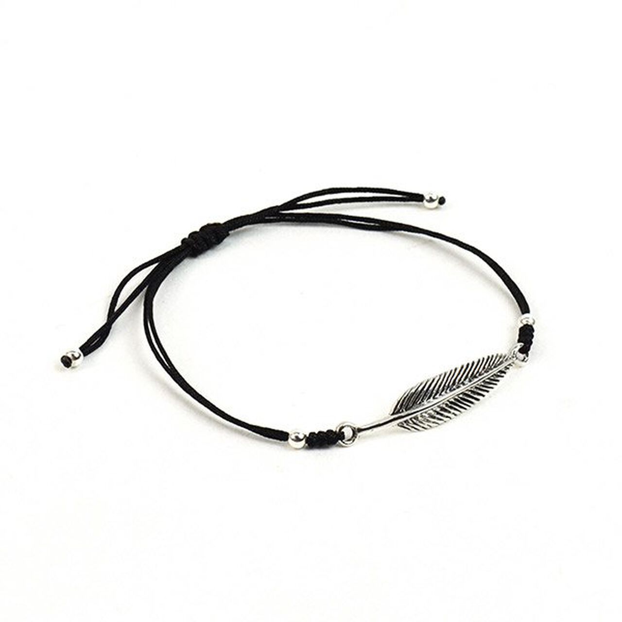 Silver feather knotted cord bracelet,Black_Silver, large image number 0