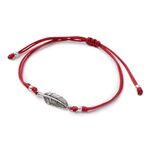 Mini Feather Notched Cord Bracelet,Red_Silver, swatch