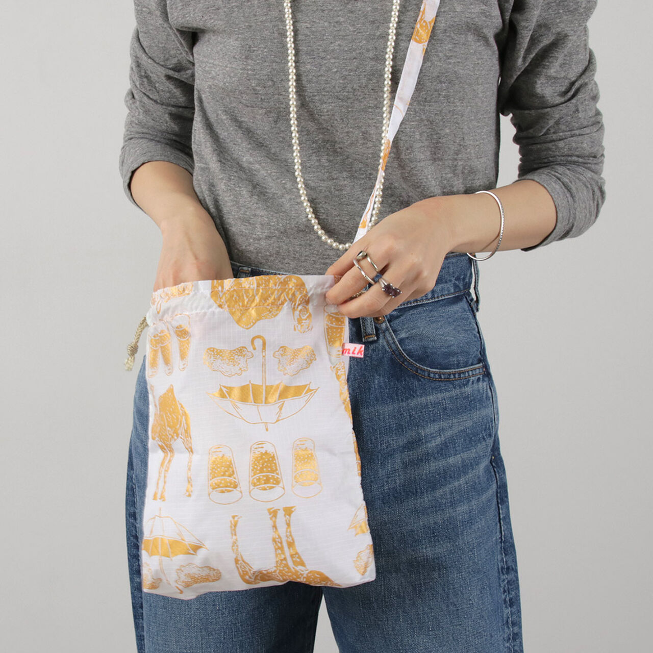 Printed Nylon Drawstring Bag Shoulder Bag,, large image number 12