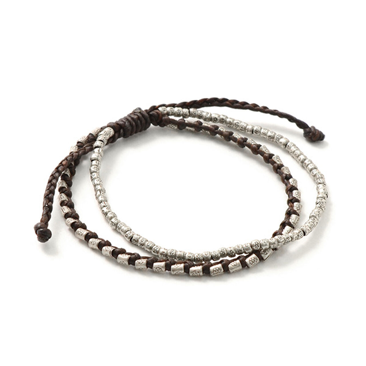 Double strand bracelet with silver waxed cord,Brown, large image number 0