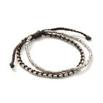 Double strand bracelet with silver waxed cord,Brown, swatch