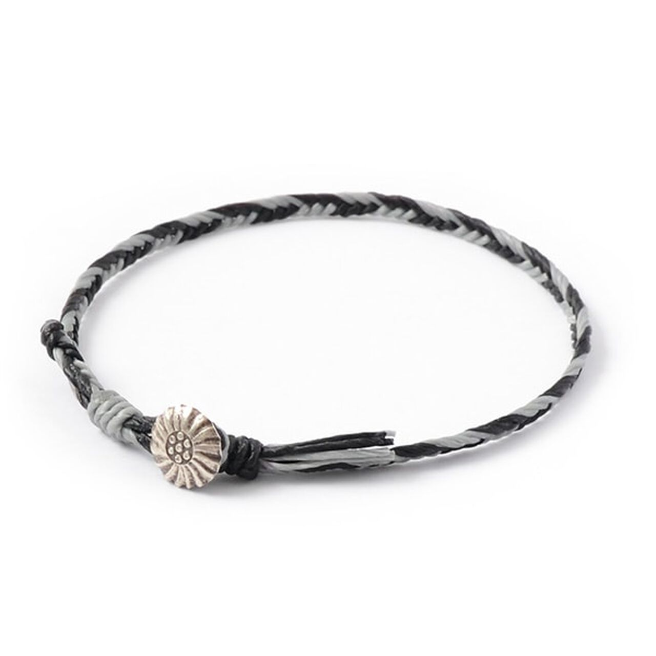 2-Tone Wax Cord Concho Anklet,Black_Grey, large image number 0