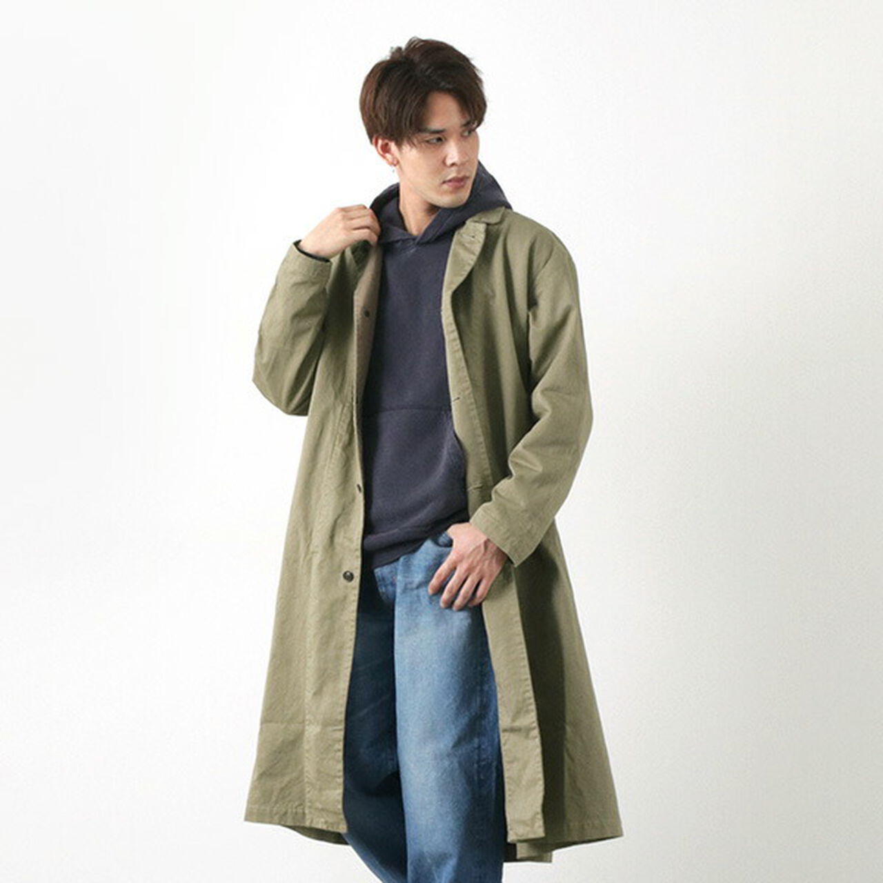 Chino Cloth Overcoat,LightOlive, large image number 0