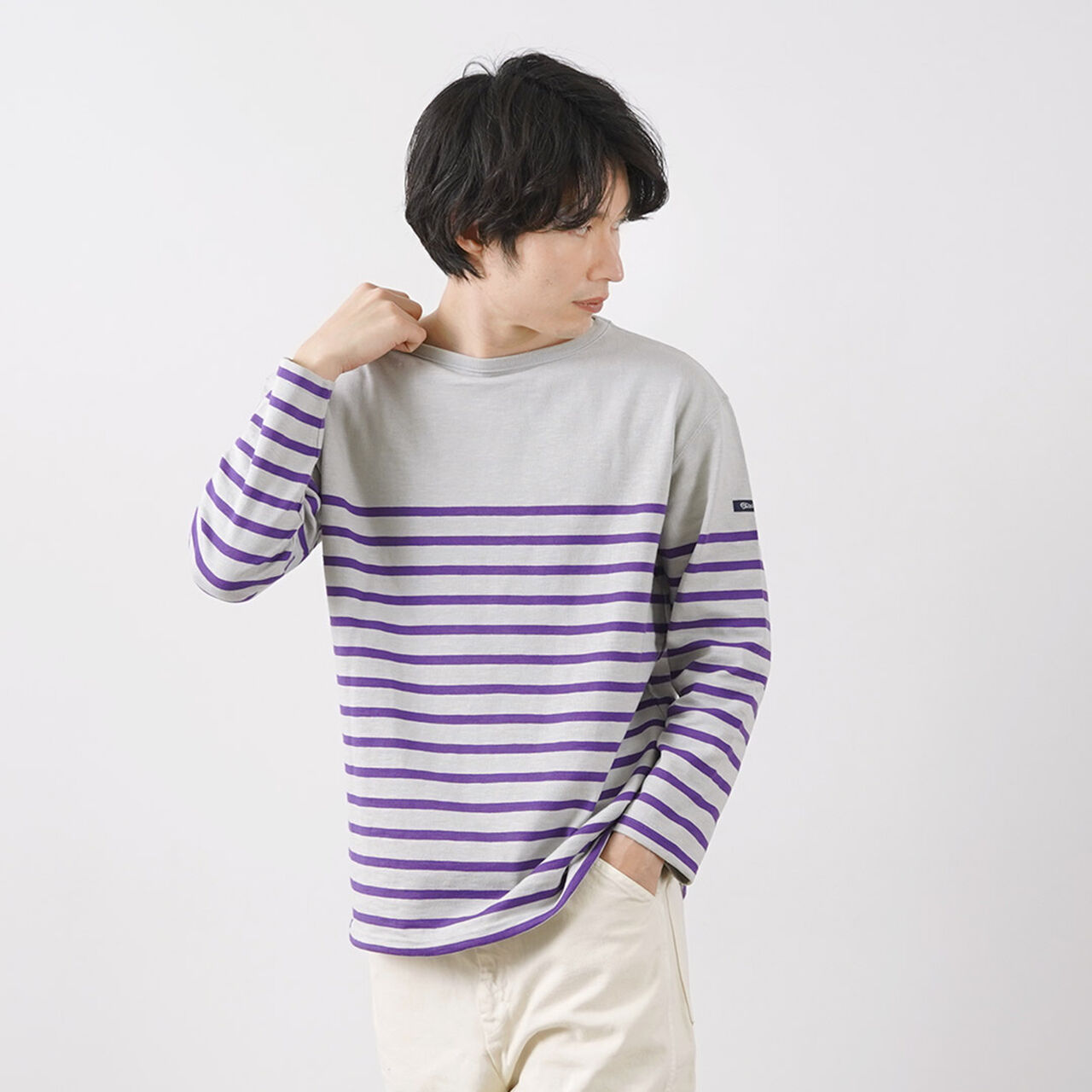 HDCS Katanuki striped basque shirt,IceGrey_Purple, large image number 0