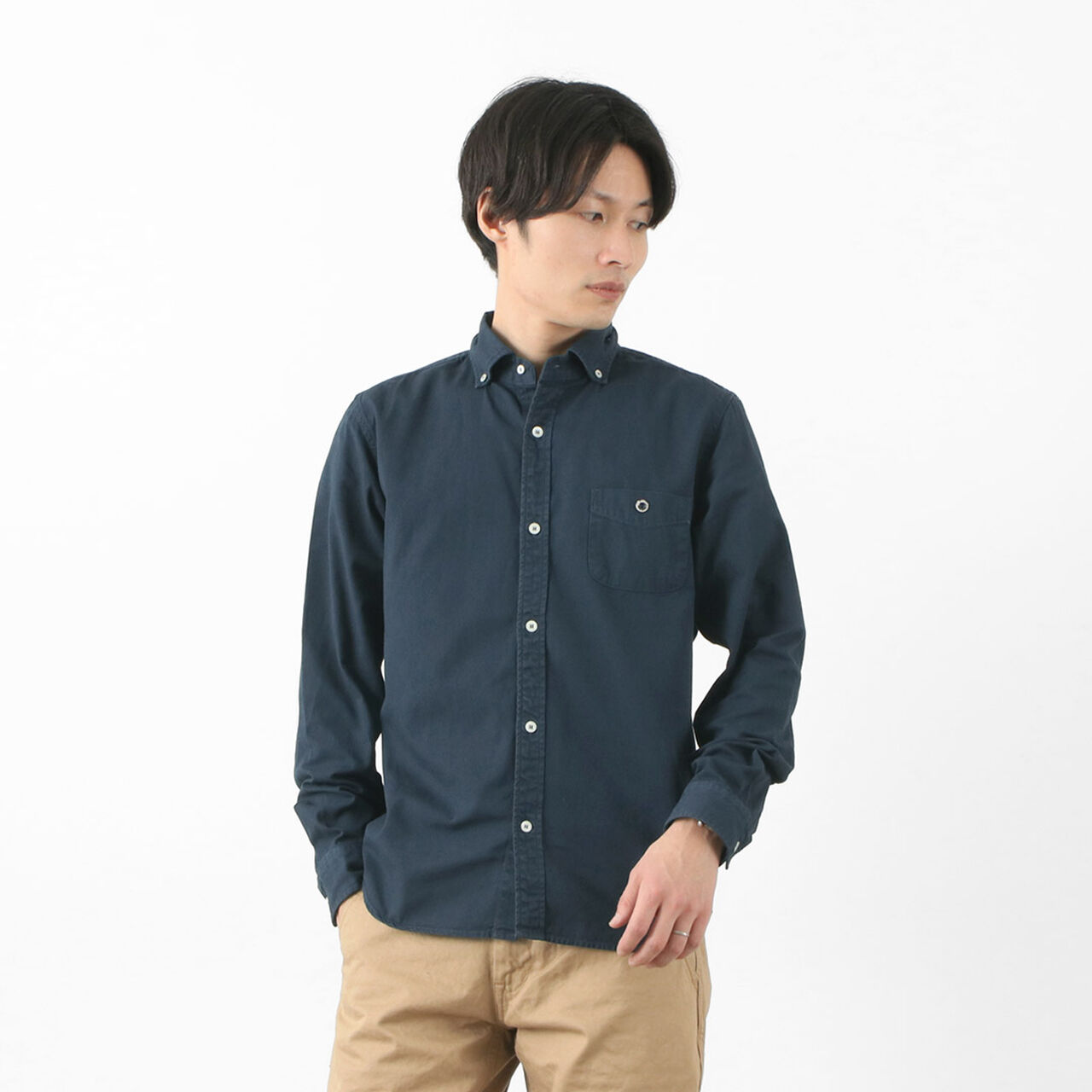 Colour Special Order Ox Long Sleeve Button Down Shirt,Navy, large image number 0