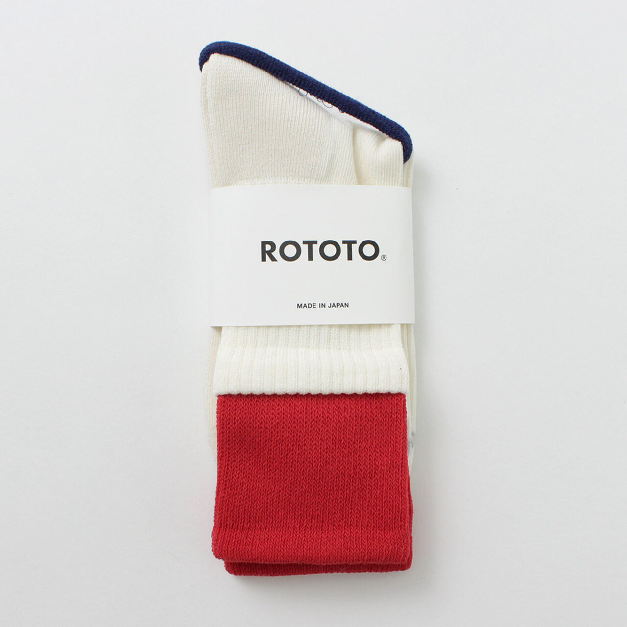 R1421 Organic cotton double layer crew socks,Red_OffWhite, large image number 0