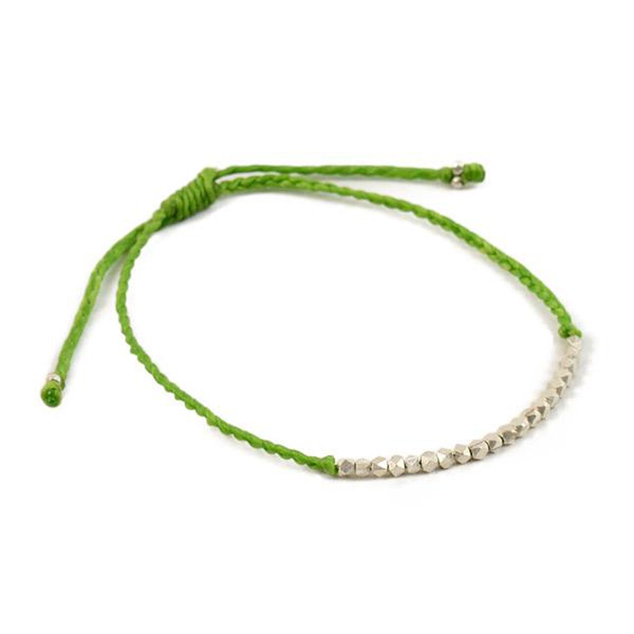 Karen Silver Bead Wax Cord Anklet,Green, large image number 0